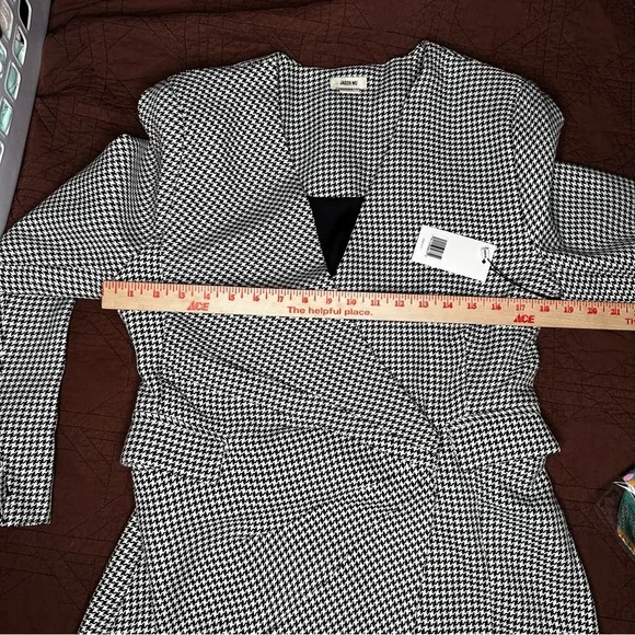 NWT Jason Wu Black And White Houndstooth Blazer Wrap Mini Dress Women’s Size L - Picture 2 of 12